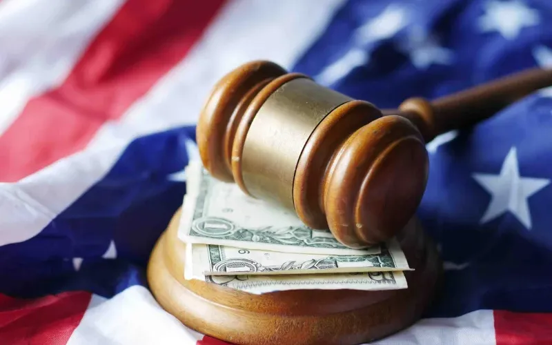 Gavel on American flag.